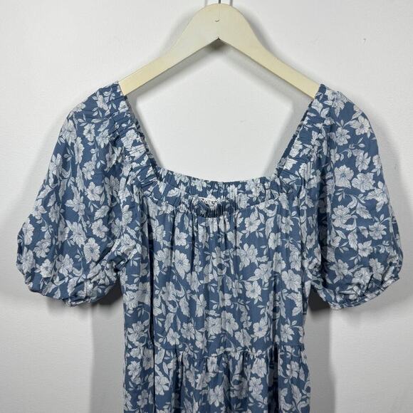 Naif Dress Women S Blue Floral Off the Shoulder Mini Puff Sleeve Cottage Peasant - Picture 2 of 7